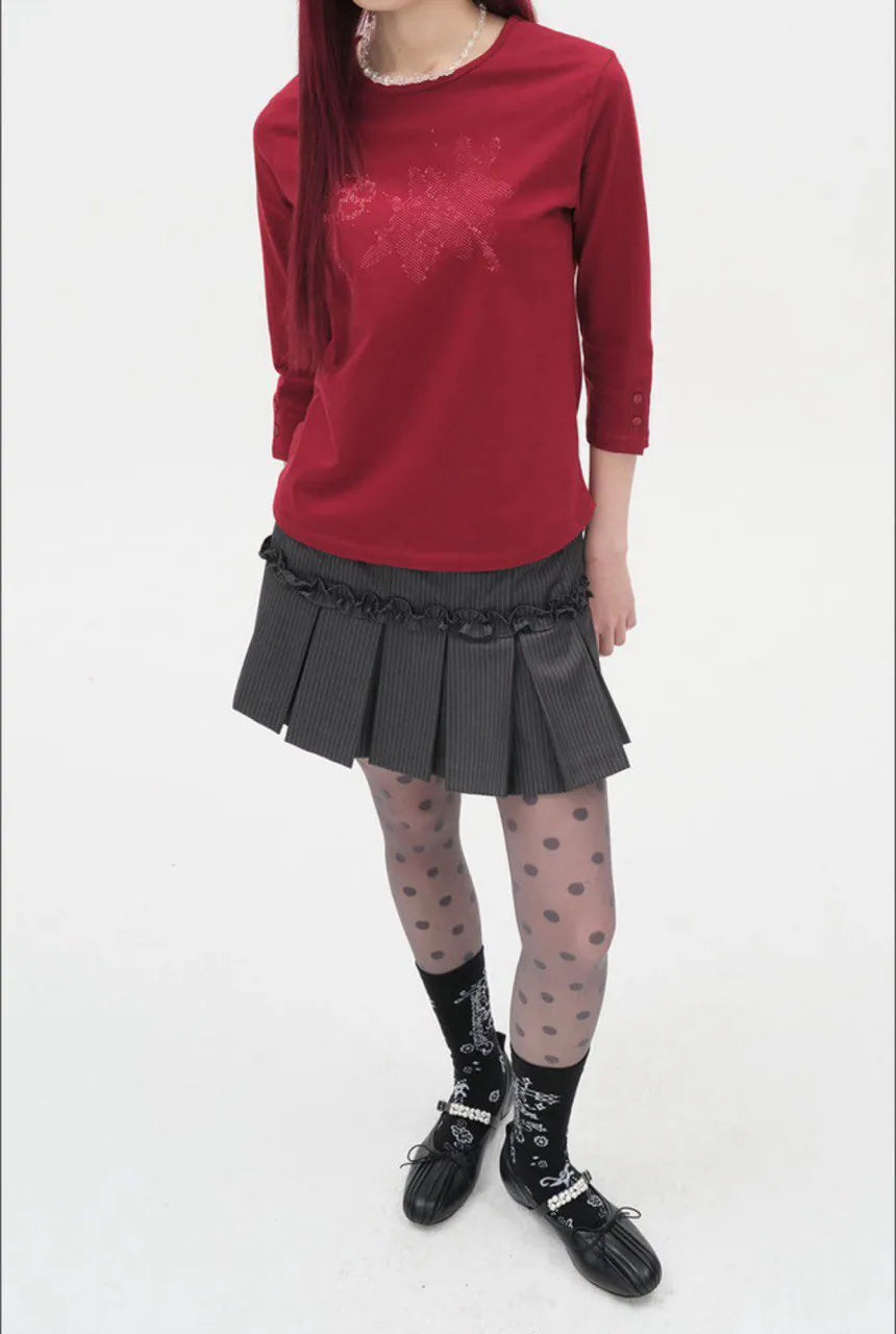 【typeservice】 Ruffled Stripe Skirt [Charcoal]