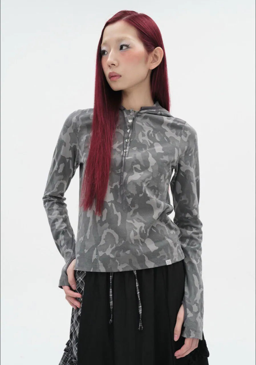 【typeservice】Camo Slim Hoodie [Charcoal]