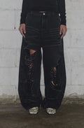 【Fancy Club】 WASHED DAMAGE DENIM PANTS [Black / Gray]