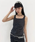 【typeservice】Striped Ruched Zip Tank [Charcoal]