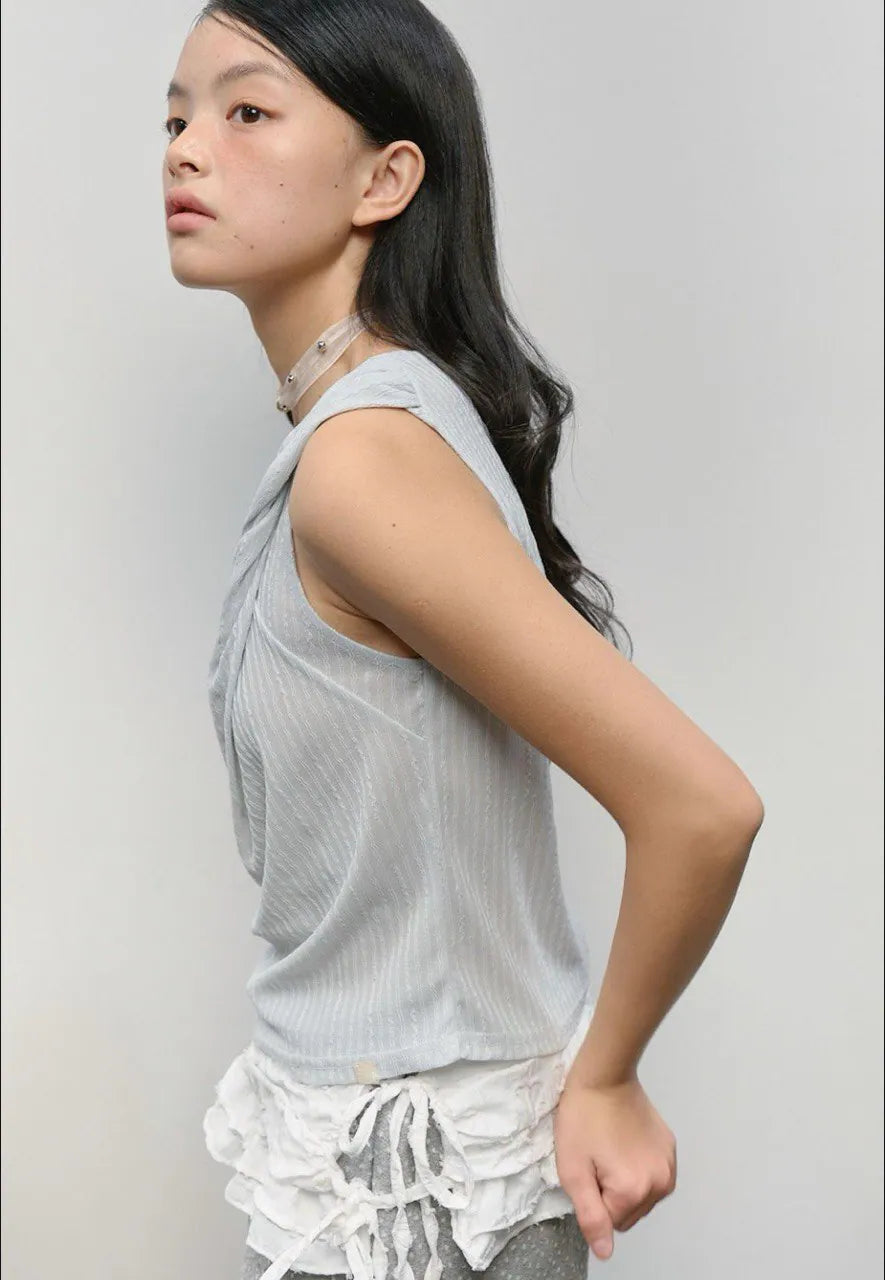 【typeservice】Twisted Sleeveless Top [Sky Blue]
