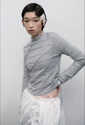 【typeservice】Lettuce Stitch Roll Neck Top [Gray]