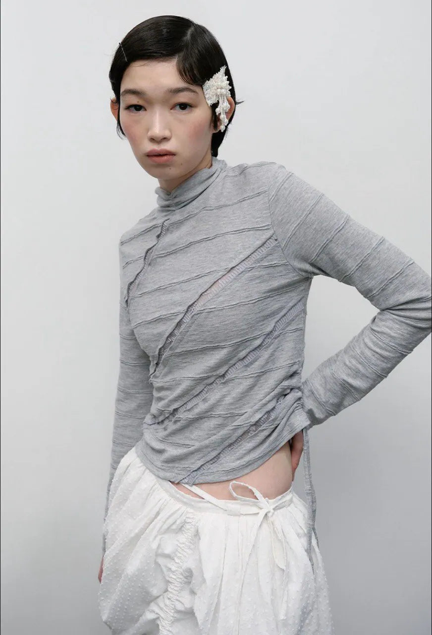 【typeservice】Lettuce Stitch Roll Neck Top [Gray]
