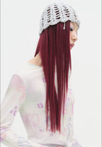 【typeservice】Shimmery Beaded Strap Beanie [Silver]