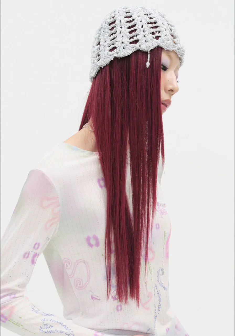 【typeservice】Shimmery Beaded Strap Beanie [Silver]