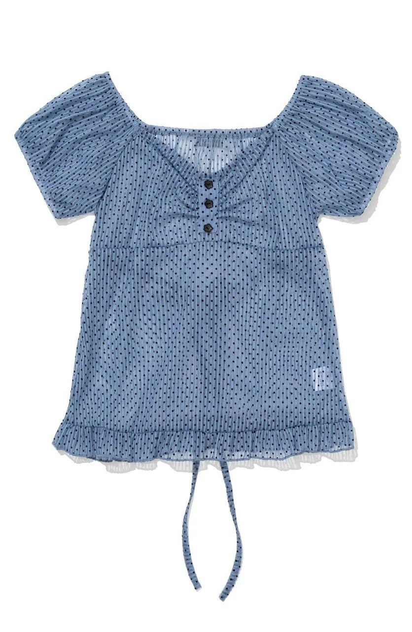 【Uglyshadow】 DOT SHIRRING BLOUSE [ BLACK / BLUE ]