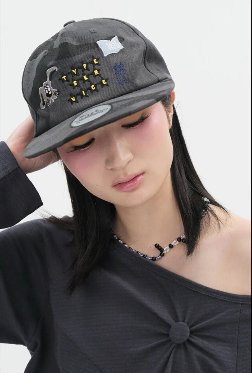 【typeservice】Mini Embroidered Camo Cap [Charcoal]