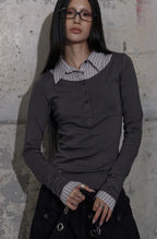 【Fancy Club】SHIRT LAYERED LONG SLEEVE [Gray / Black / Charcoal]