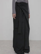 【Flare up】Layered Wrap Trousers [Black / Charcoal]