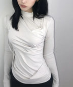【Flare up】Draped Mock Neck Long Sleeve - 4 colors