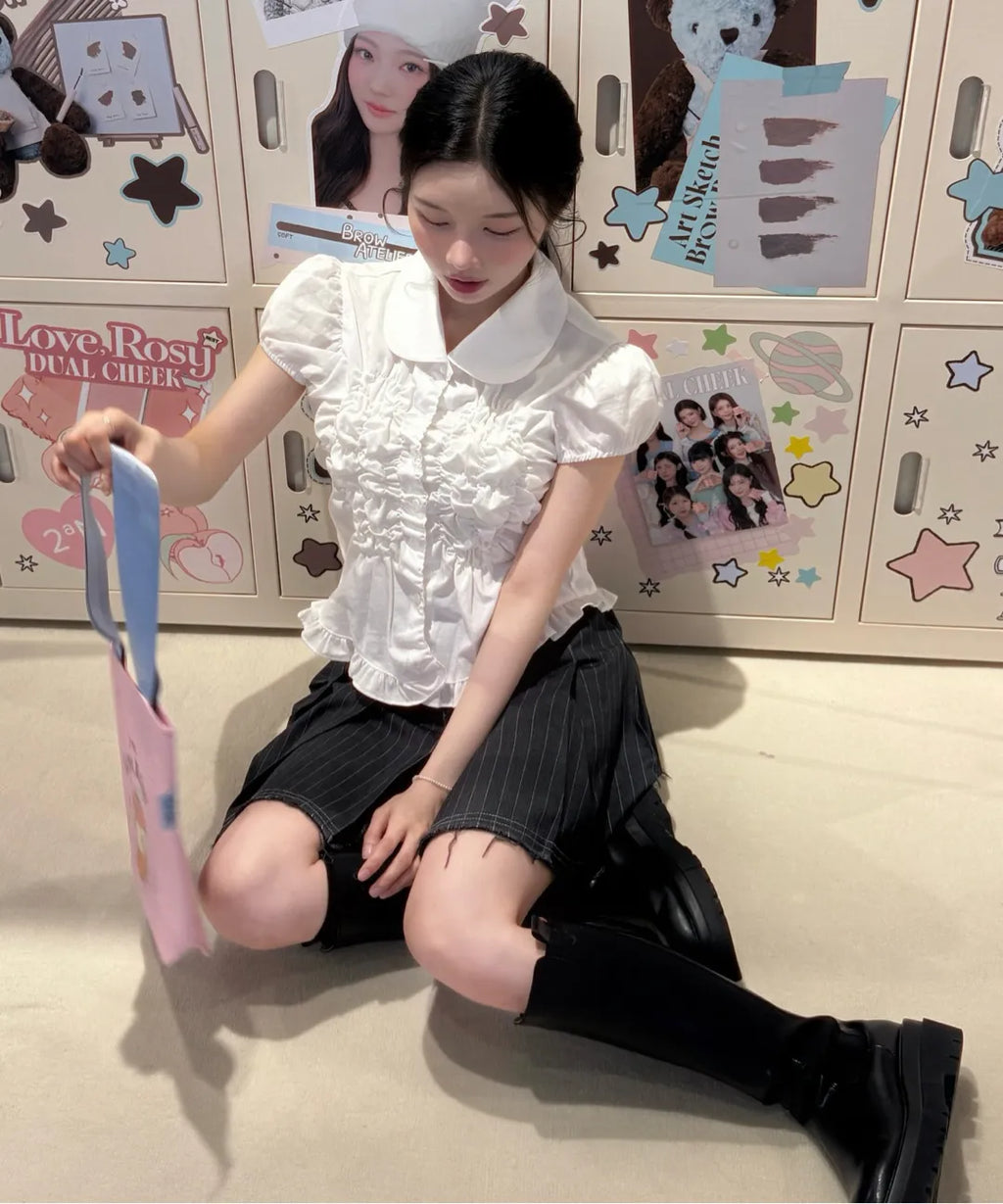 【Flare up】Cloud Puff Blouse [Black / White]