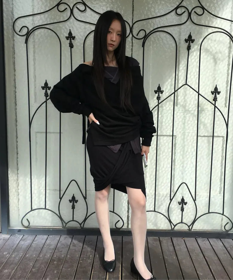 【Flare up】Asymmetrical Midi Skirt  - 2 colors