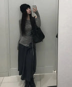 【Flare up】Handmade Twisted One-Shoulder Long Sleeve [Black / White / Gray]