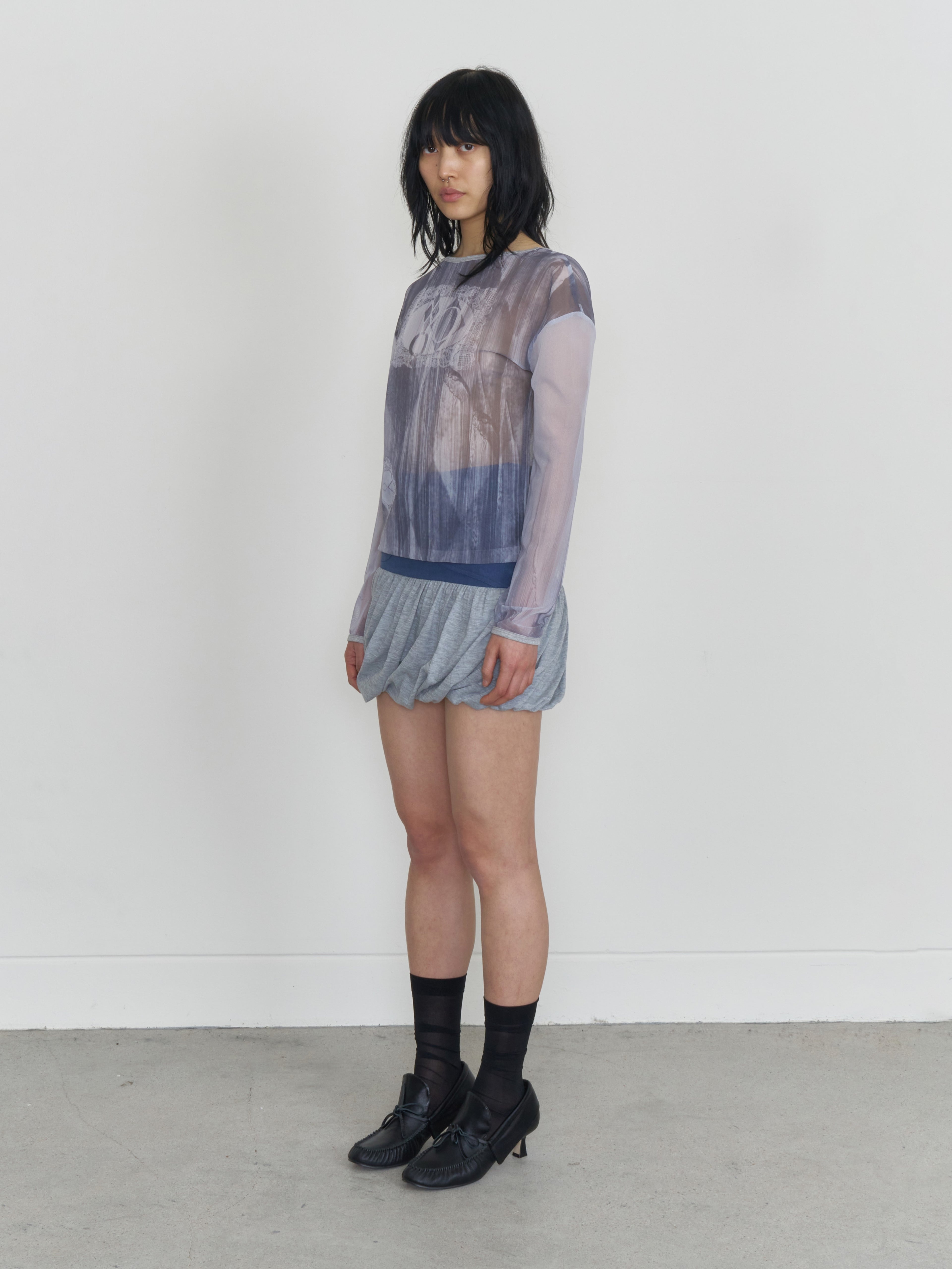 【odlyworkshop】Ribbed Long Mesh Tee - 2 colors