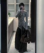 【Flare up】Handmade Twisted One-Shoulder Long Sleeve [Black / White / Gray]