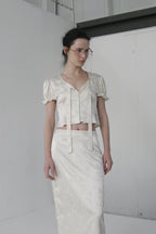 【overdue flair】JACQUARD CROP BLOUSE