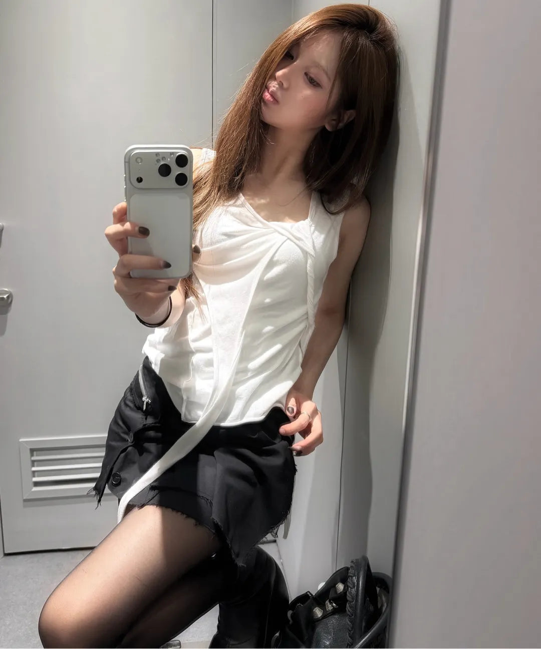 【Flare up】3-Layered Braided Sleeveless [Black / White / Gray]