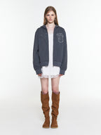 【3hreeto8ighty】EYELET POCKET HOODIE ZIP-UP - 2 colors