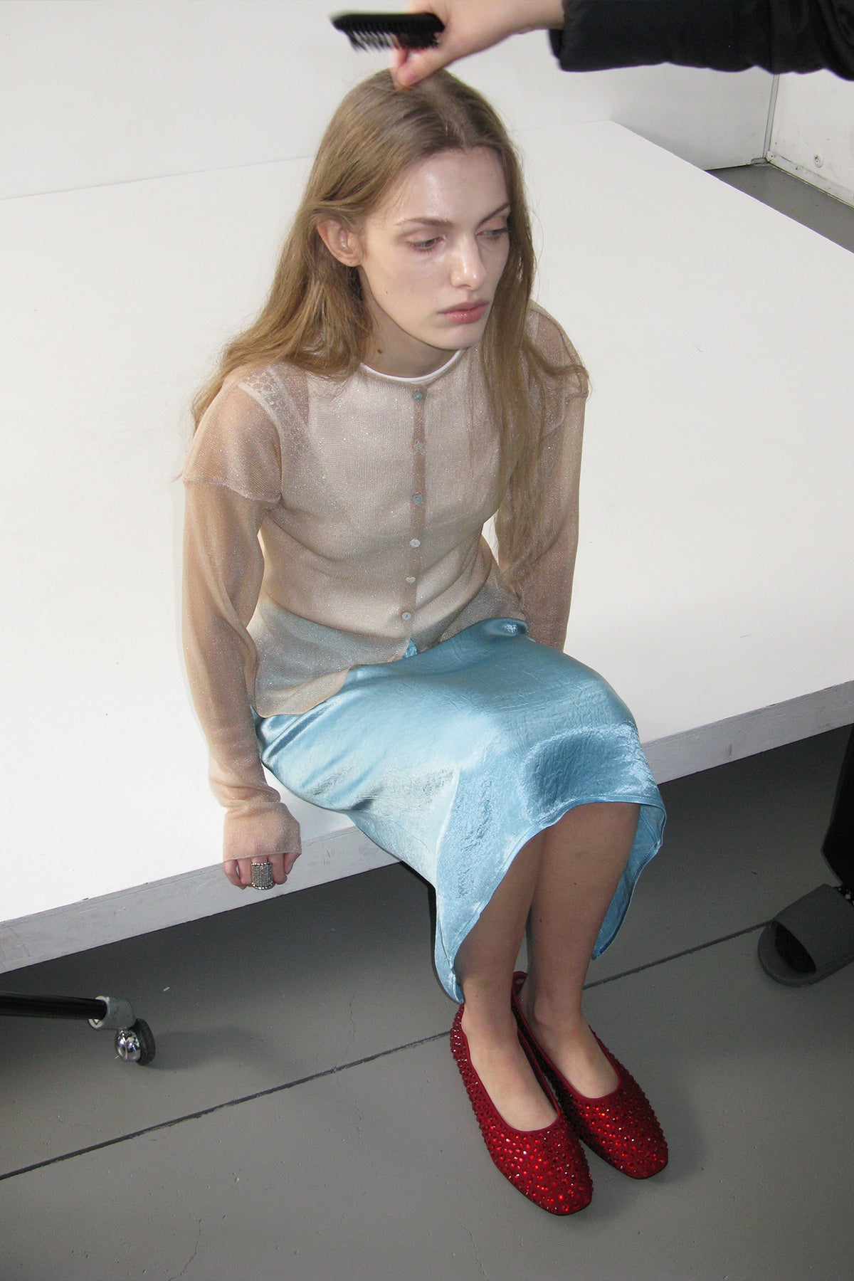 【overdue flair】BEADED LAYERED WRAP SKIRT - YELLOW/BLUE