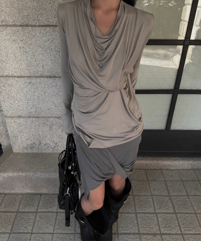 【Flare up】Asymmetrical Midi Skirt  - 2 colors