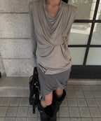 【Flare up】Asymmetrical Midi Skirt  - 2 colors