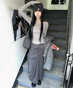 【Flare up】Asymmetrical Draped Long Skirt - 3 colors