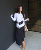 【Flare up】Handmade Twisted One-Shoulder Long Sleeve [Black / White / Gray]