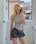 【Flare up】Draped Sleeveless Top [Black / White / Gray]