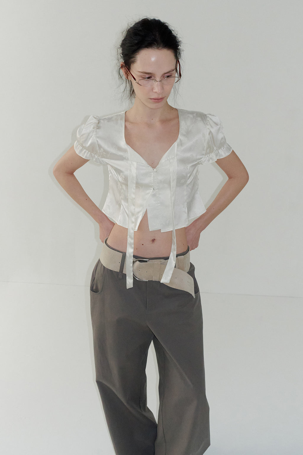 【overdue flair】JACQUARD CROP BLOUSE