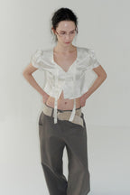 【overdue flair】JACQUARD CROP BLOUSE