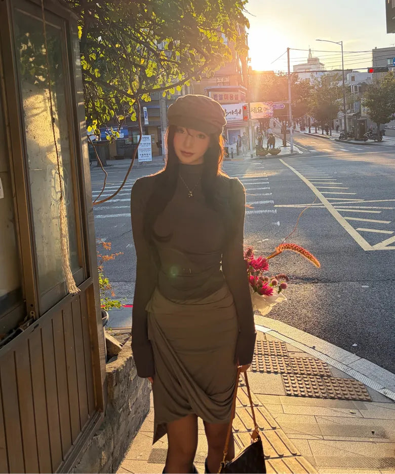 【Flare up】Asymmetrical Midi Skirt  - 2 colors