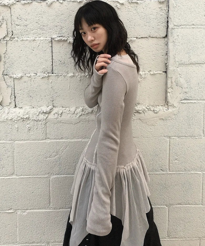 【Flare up】Layered Lace Frill Long Sleeve - 3 colors