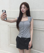 【Flare up】Lace Sleeve Top [Black / White / Gray]