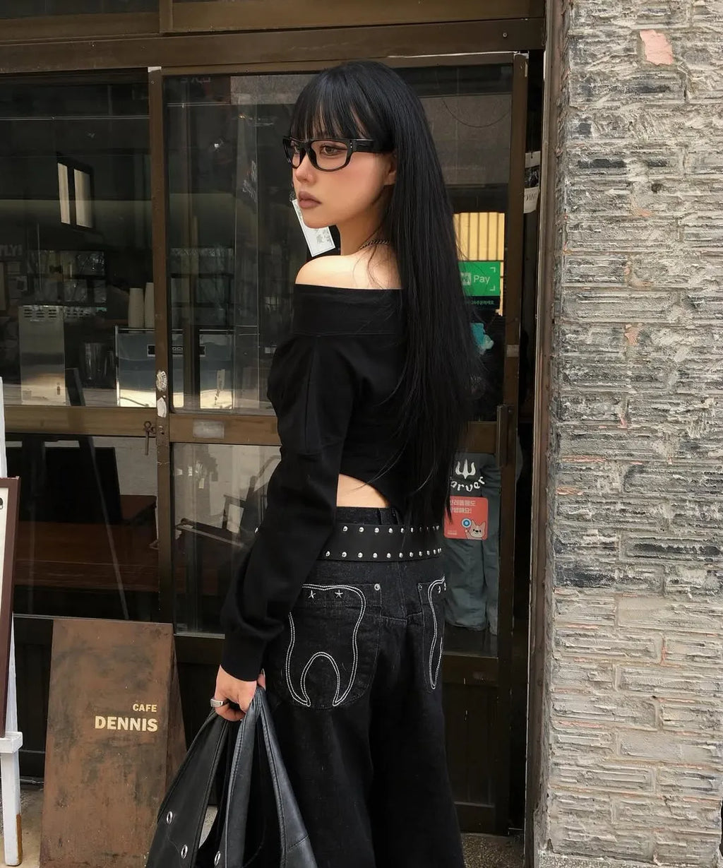 【Fancy Club】 TOOTH JAM WIDE DENIM PANTS [Black / Green]
