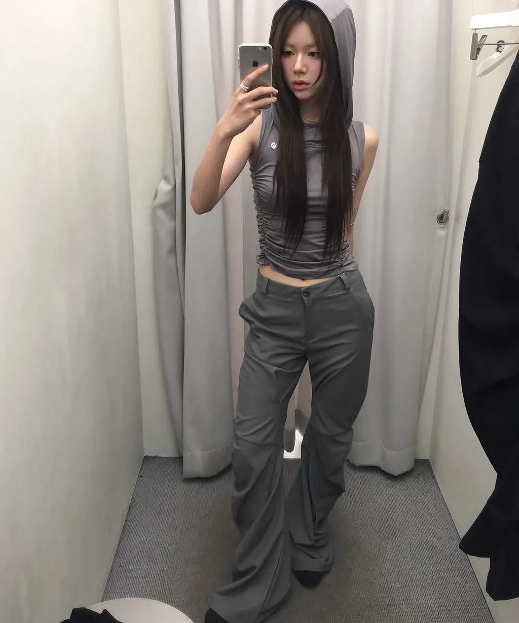 【Flare up】Hooded High Neck Sleeveless [Gray / Black]