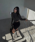 【Flare up】Knit Asymmetrical Long Sleeve - 3 colors