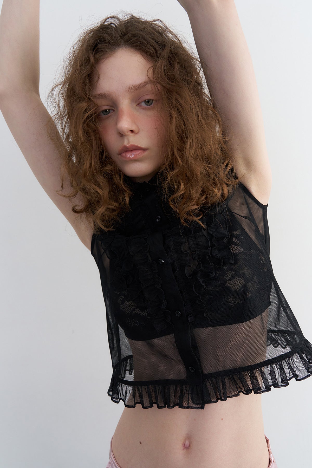 【overdue flair】VICTORIAN FRILL MESH BLOUSE - 2 colors
