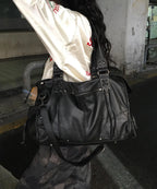 【Fancy Club】BELTED WASHING LEATHER BAG [Black / Gray / Baby Pink]