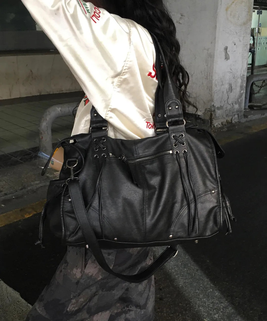 【Fancy Club】BELTED WASHING LEATHER BAG [Black / Gray / Baby Pink]