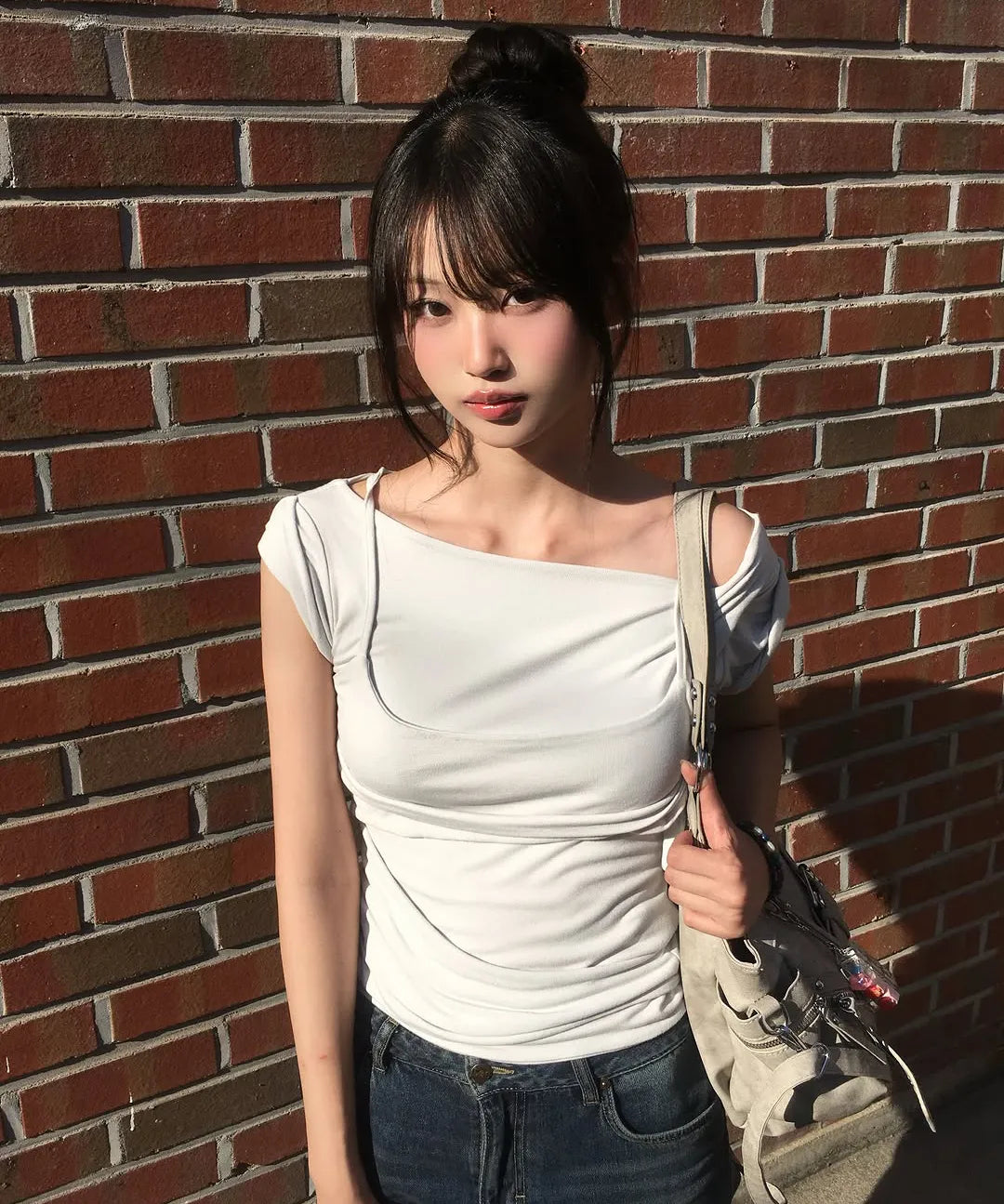 【Flare up】 Layered Bustier T-shirt [4 colors]