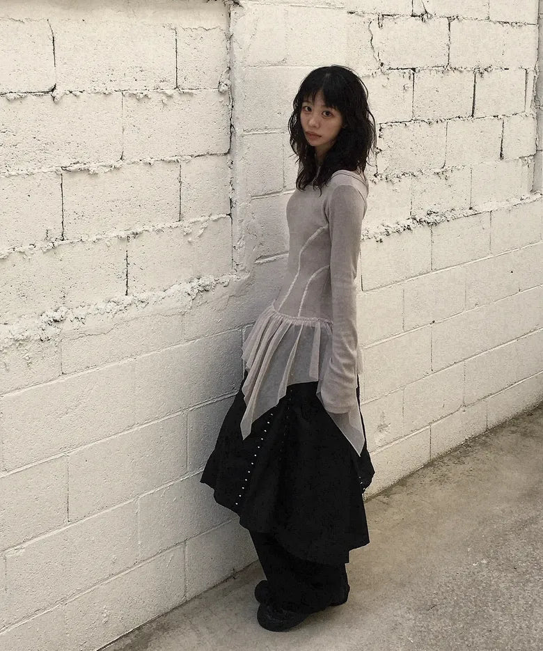 【Flare up】Layered Lace Frill Long Sleeve - 3 colors