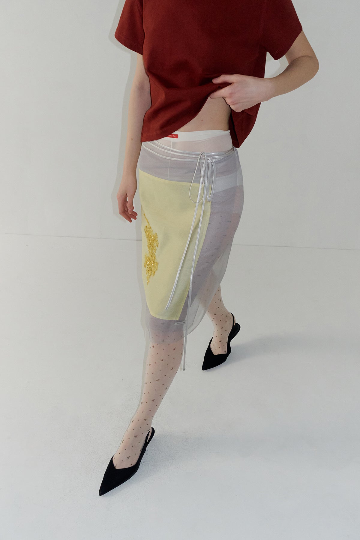 【overdue flair】BEADED LAYERED WRAP SKIRT - YELLOW/BLUE