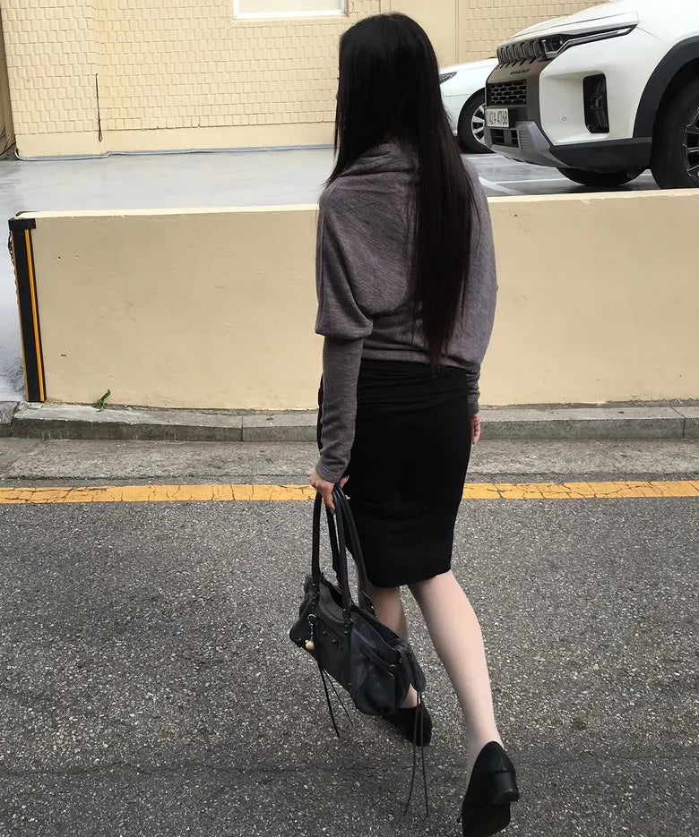 【Flare up】Knit Asymmetrical Long Sleeve - 3 colors