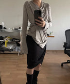 【Flare up】Asymmetrical Midi Skirt  - 2 colors