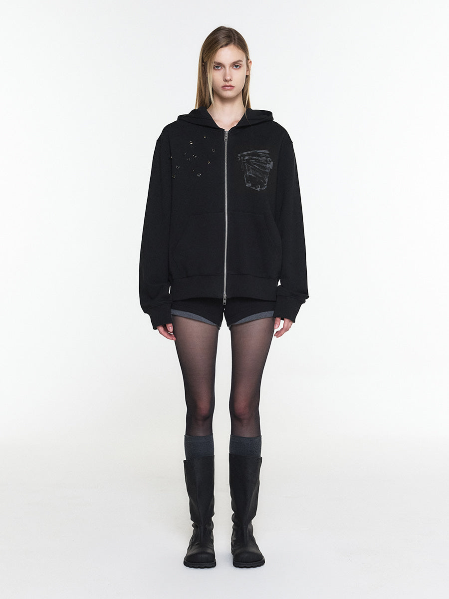 【3hreeto8ighty】EYELET POCKET HOODIE ZIP-UP - 2 colors