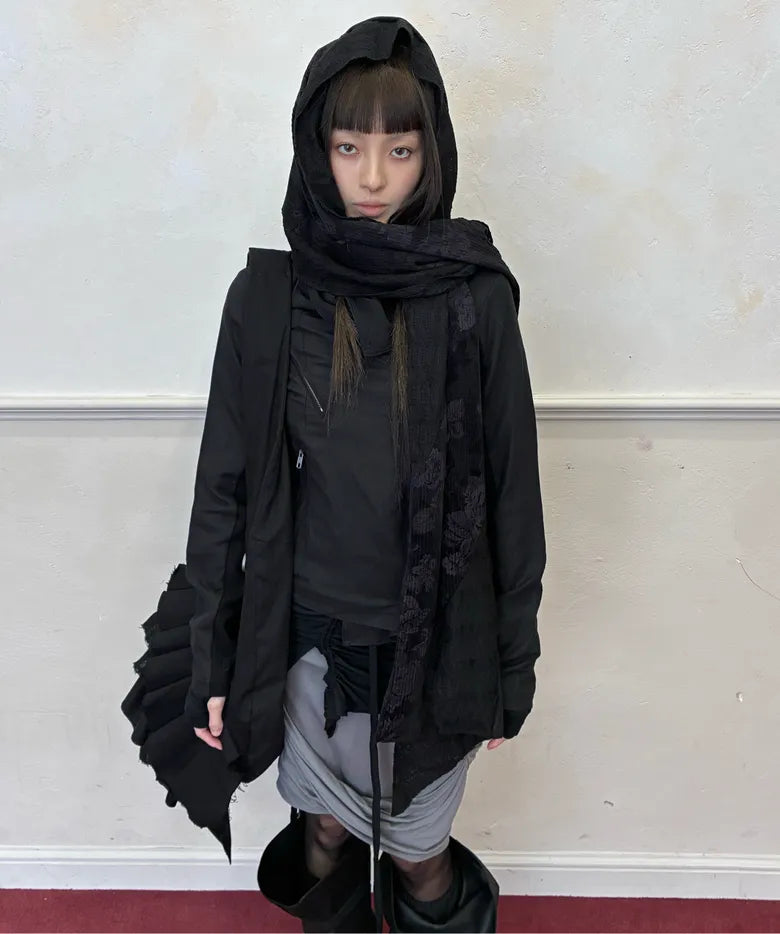 【Flare up】Asymmetrical Biker Leather Jacket [Leather / Black]