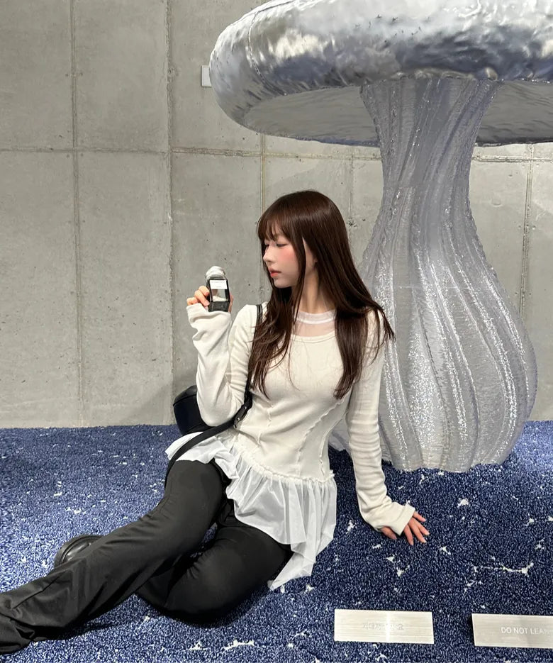 【Flare up】Layered Lace Frill Long Sleeve - 3 colors