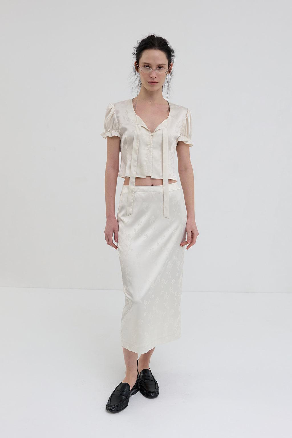 【overdue flair】JACQUARD CROP BLOUSE