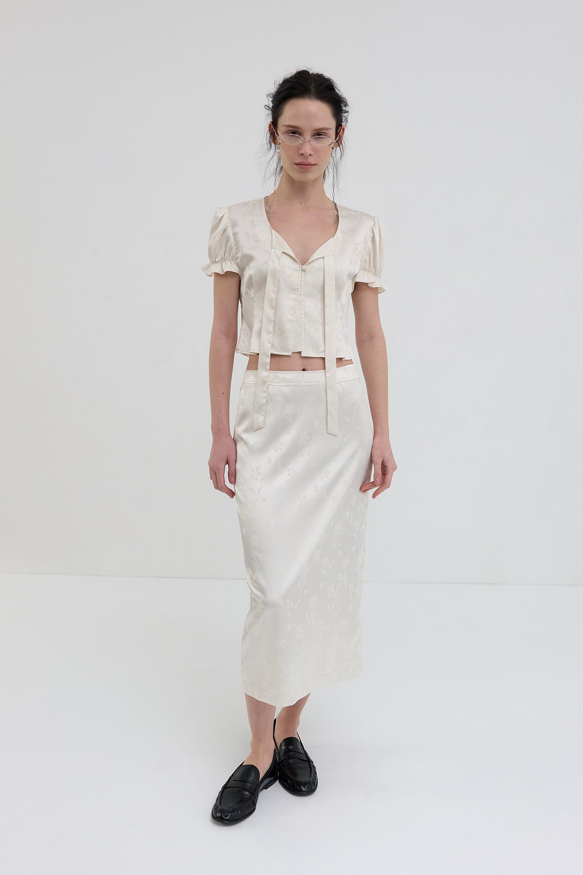 【overdue flair】JACQUARD CROP BLOUSE