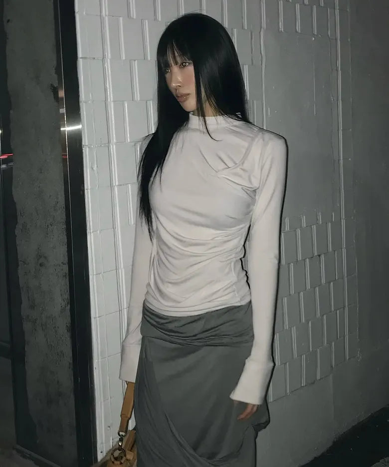 【Flare up】Draped Mock Neck Long Sleeve - 4 colors